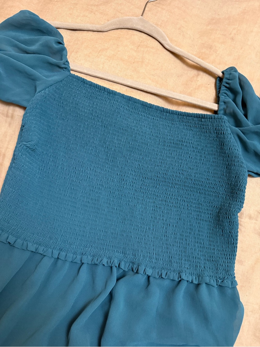 Aritzia Tempest Teal Smocked Square-Neck Mini Dress - Picture 9 of 11